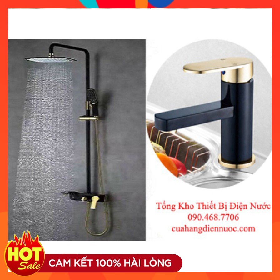 Sen tắm | Combo bộ sen cây kèm vòi chậu lavabo vàng đen cao cấp SC02-SNL23