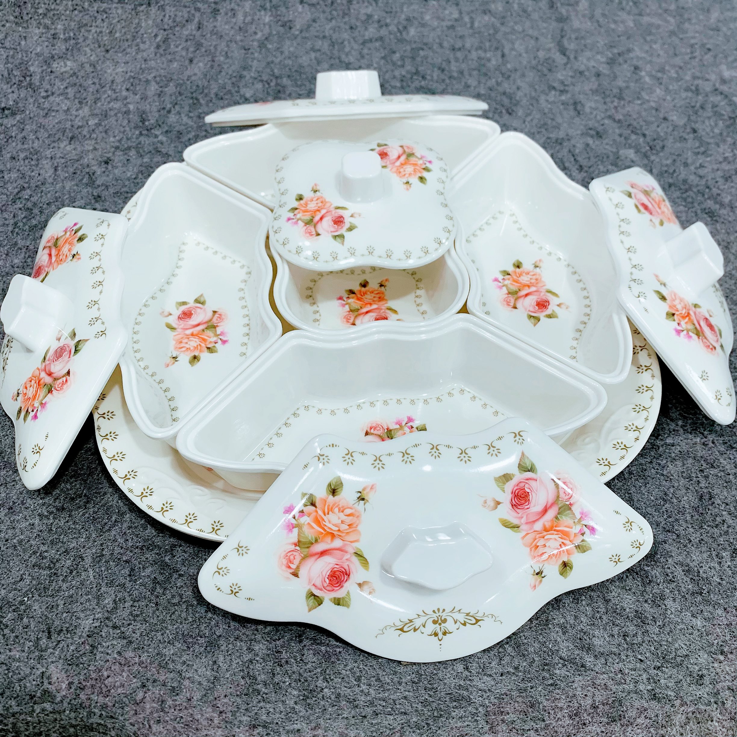 Khay giả sứ đựng mứt kẹo cao cấp