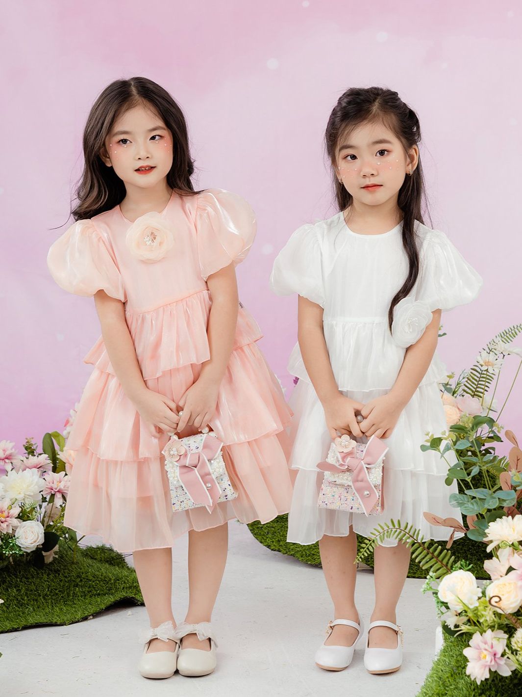 Váy công chúa bé gái ilaby organza 3 tầng cài hoa [12il06221121