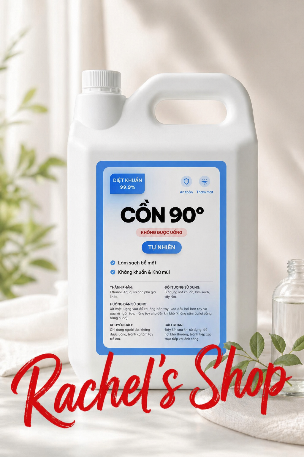 Dung dịch cồn sát khuẩn nhanh 90 độ 5 lít hương tự nhiên không mùi, tự nhiên thượng hạng