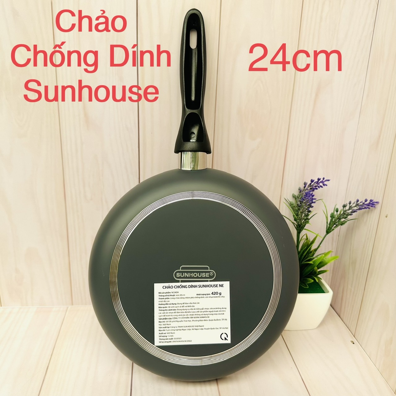 Chảo chống dính sunhouse 24cm ne24da chính hãng - không dùng bếp từ