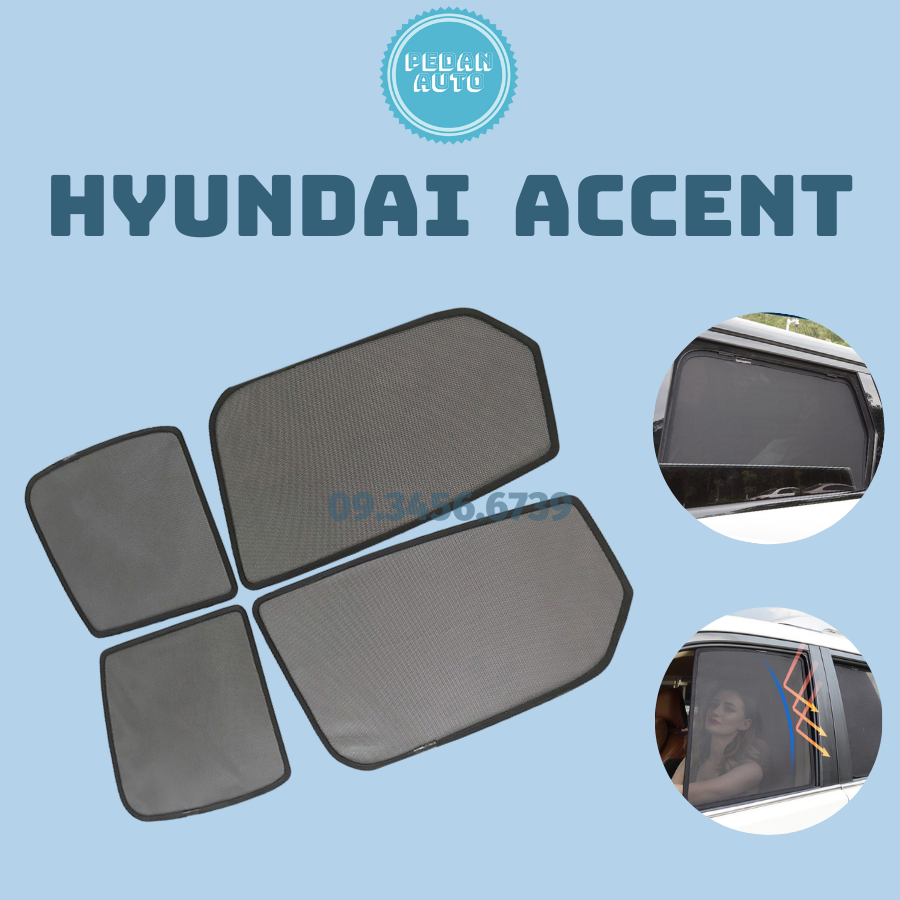Rèm che nắng nam châm xe Accent đời 2014 đến 2023 bộ 4 tấm che nắng, nam châm hít cực mạnh, lắp đặt đơn giản, che nắng hiệu quả