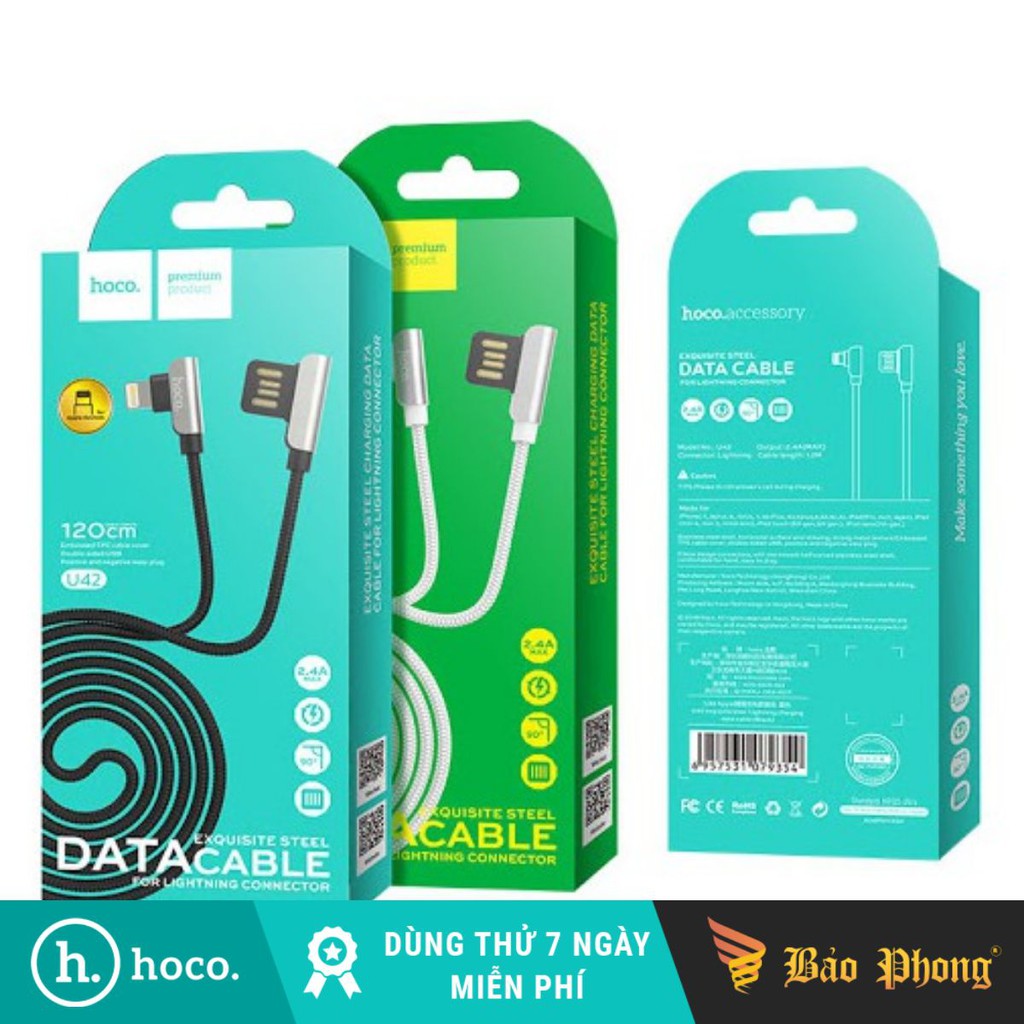 Cáp sạc hoco u42 chân lightning / typec dài 1.2m