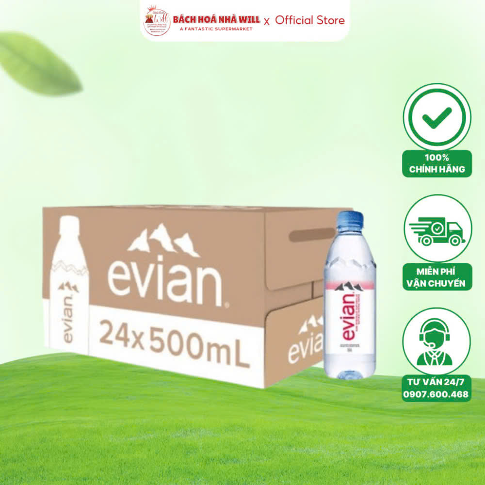 Thùng 24 Chai Nước Khoáng Thiên Nhiên Evian 550ml (550x24 Chai)