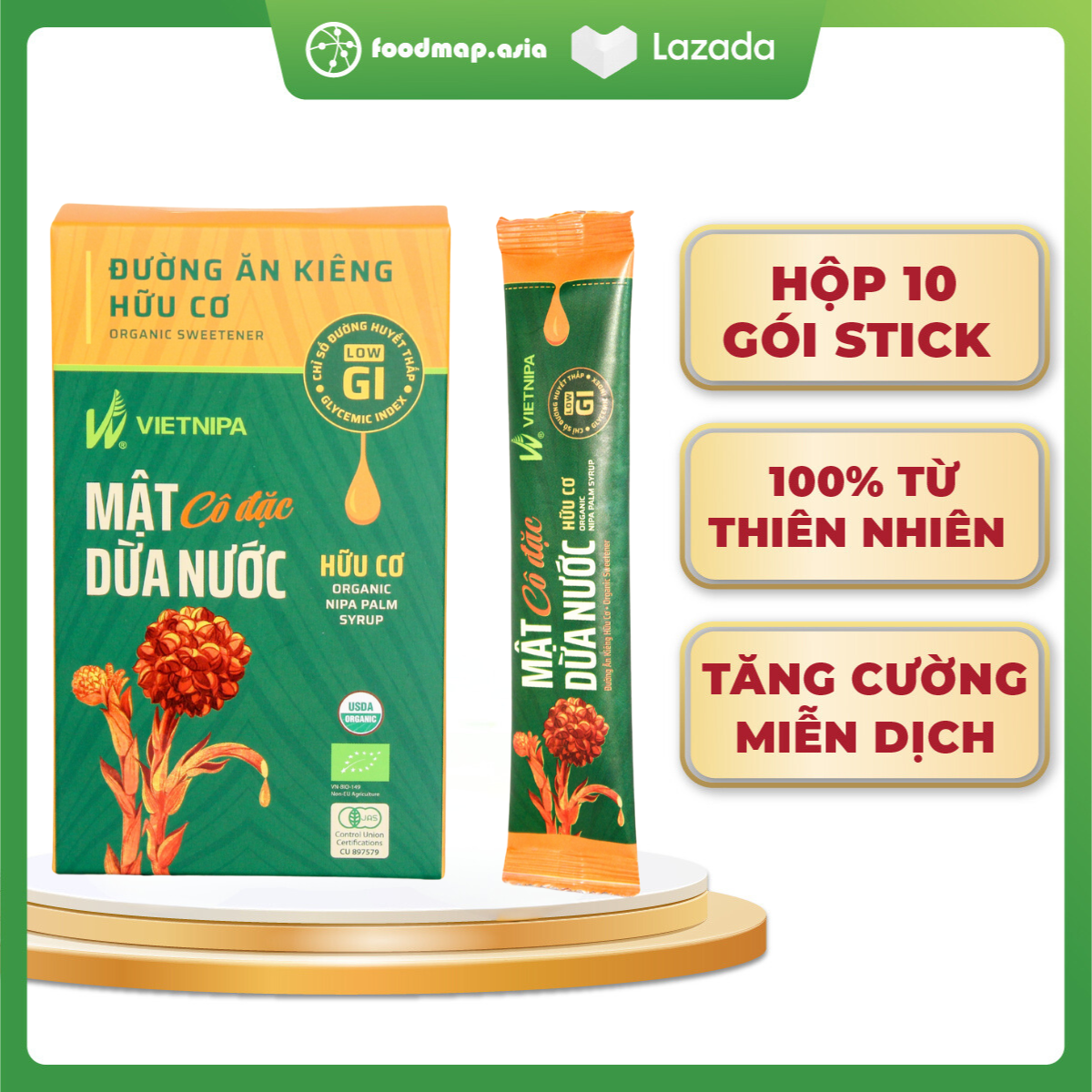 Mật dừa nước cô đặc - vietnipa - hộp 10 gói stick - foodmap