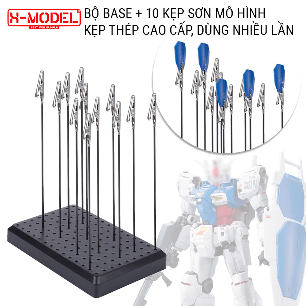 Bộ dụng cụ sơn mô hình Gundam gồm base + 10 kẹp XMODEL VT062 chất liệu thép không rỉ làm mô hình đồ chơi Anime Nhật