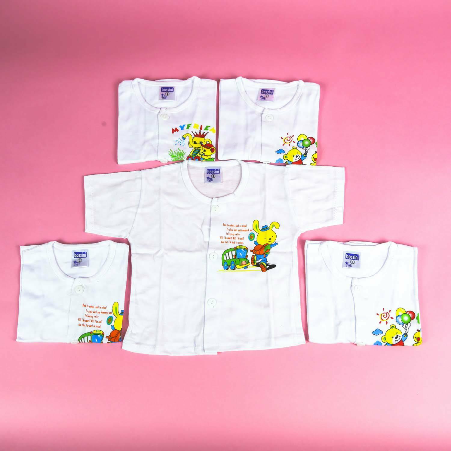 Combo 10 Áo sơ sinh Bossini ngắn tay, màu trắng, cúc giữa cho bé từ 3 đến 17kg