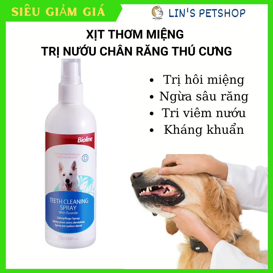Chai xịt thơm miệng cho chó mèo thú cưng bioline teeth cleaning spray chai 175g giúp thơm miệng khử mùi hôi chống viêm