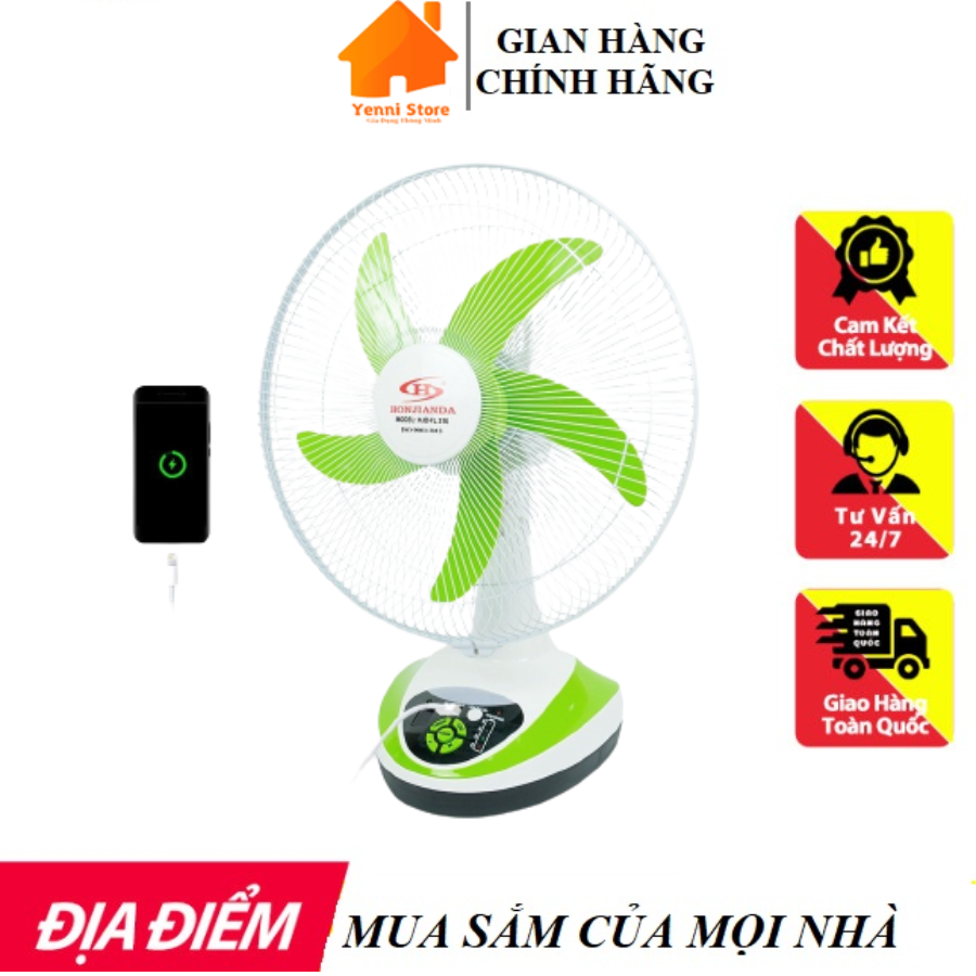 Quạt sạc tích điện honjianda hjd fl316 2 bình