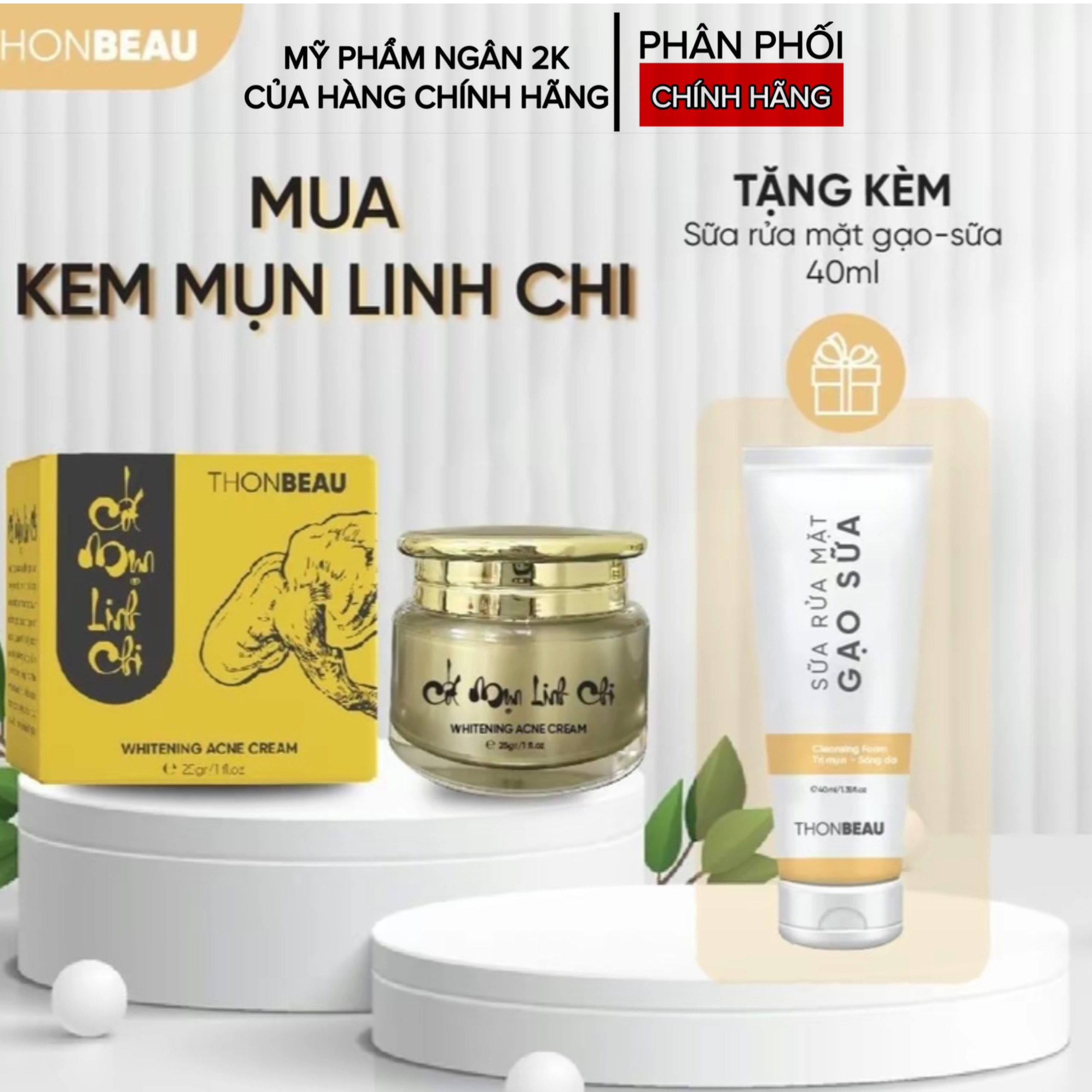 Kem face mụn linh chi tặng sửa rửa mặt gạo sữa 40ml