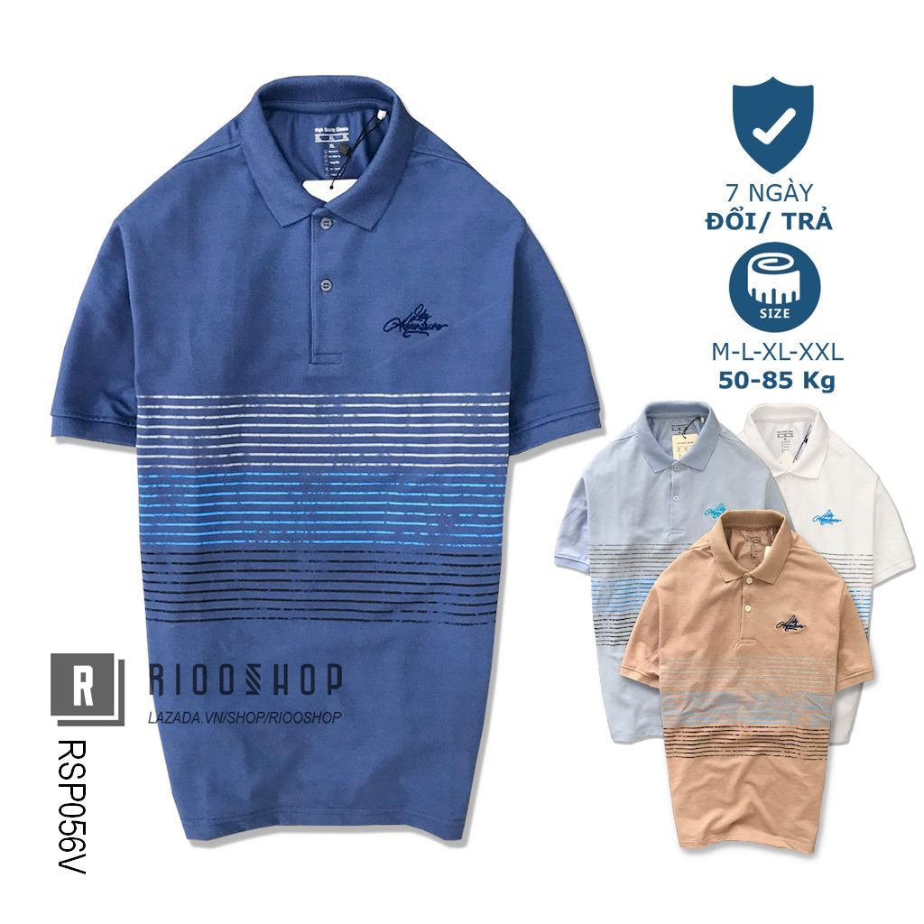 Áo thun nam polo đẹp thân phối kẻ sọc ngang Adventure RSP056AV - Áo phông nam có cổ Riooshop