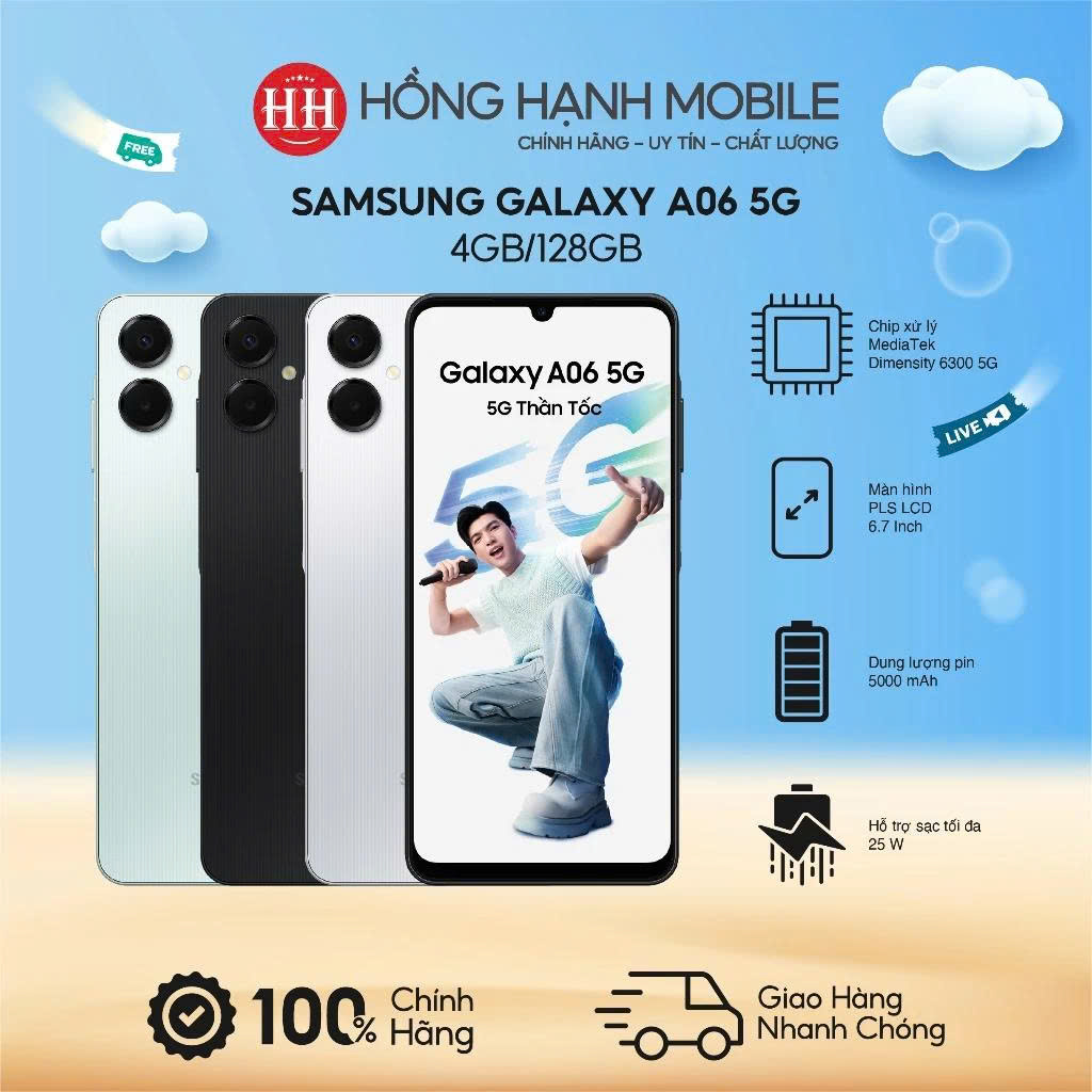  Điện Thoại Samsung Galaxy A06 5G 4GB 128GB - Hàng Chính Hãng 