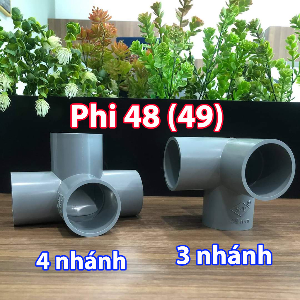4 chiếc Co góc 3 nhánh hoặc 4 hướng nhựa pvc 48 (49), 3 ngả, chữ thập góc