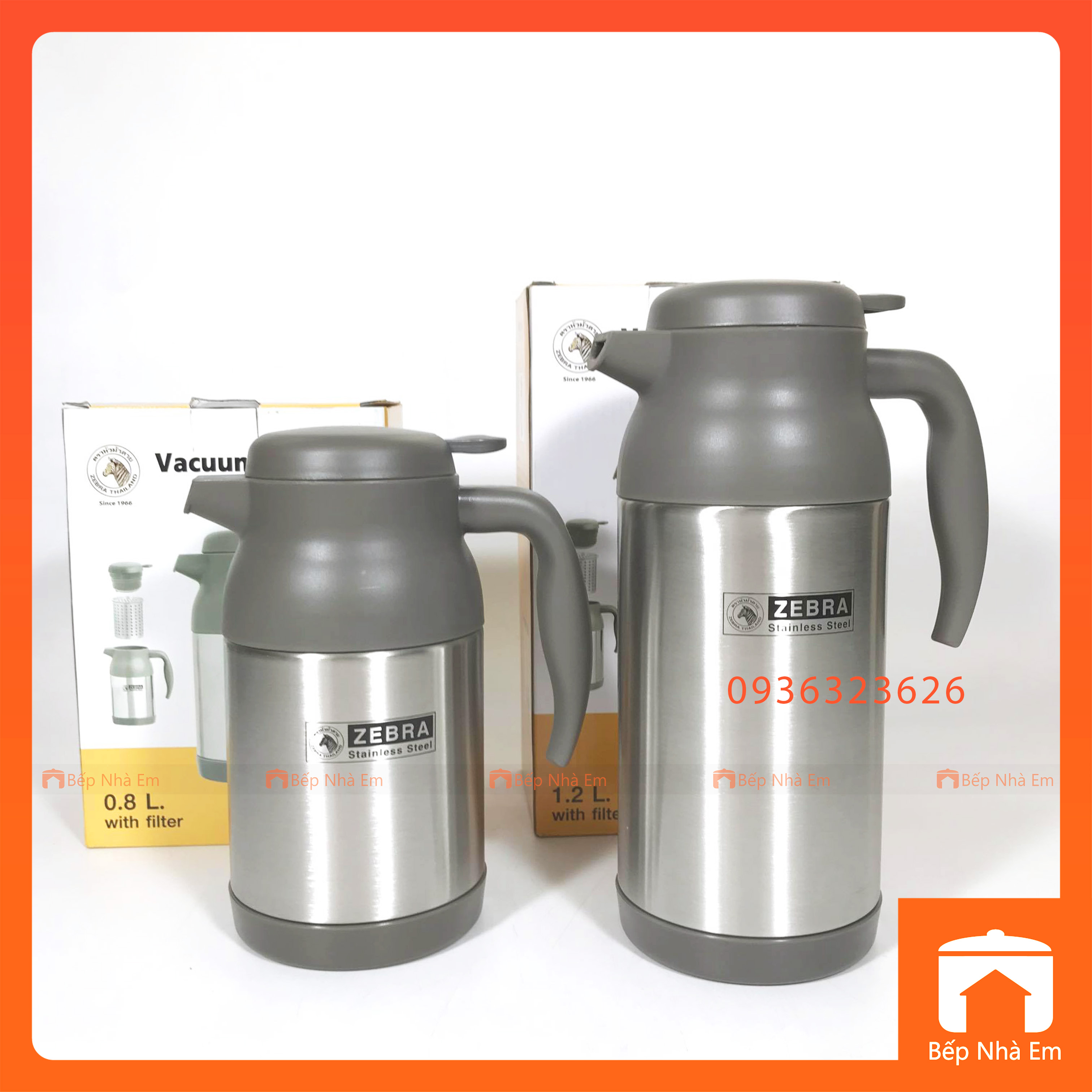 Bình Trà Giữ Nhiệt ZEBRA Có Lưới Lọc Và Vòi Rót 0.8L_1.2L  (Inox304) - 112932 - 112933 - Hàng Nhập Khẩu Thái Lan