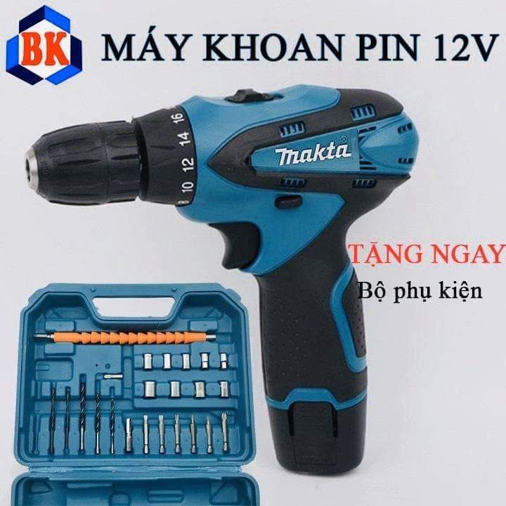 Máy Khoan Pin Makita 12V - Tặng bộ mui khoan 25 chi tiết