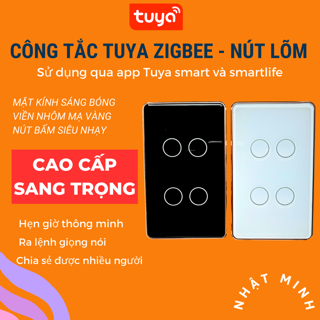 Công Tắc Zigbee Tuya Smart 1,2,3,4 Nút Lõm Điều Khiển Từ Xa Qua App Và Ra Lệnh Giọng Nói
