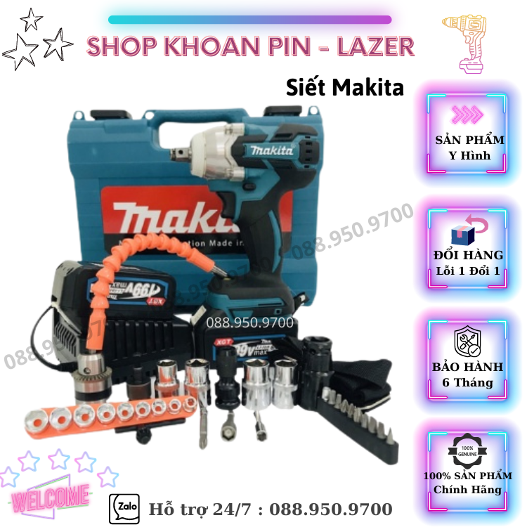 Máy siết bulong 199v - không chổi than - tặng bộ phụ kiện như hình