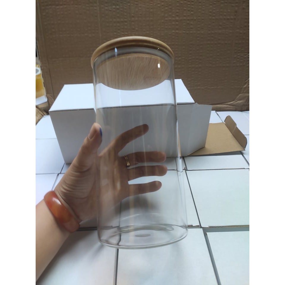 Lọ thủy tinh nắp gỗ cao cấp 1200ml, chất liệu thủy tinh dòng chịu nhiệt sáng bóng brosilicate