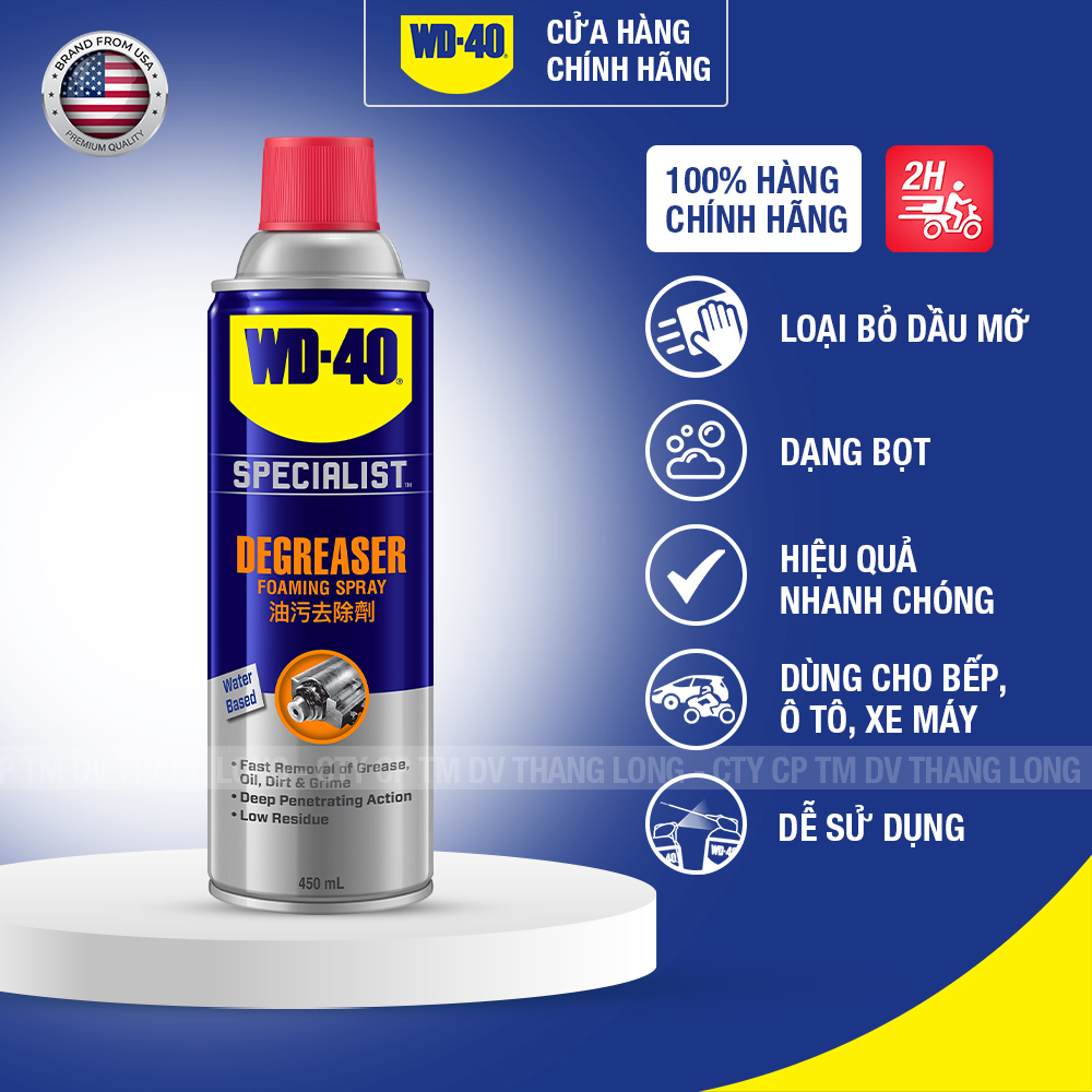 Chất tẩy rửa đa năng dạng bọt wd 40 fast acting degreaser chính hãng dung dịch tẩy rửa dầu nhớt 450ml