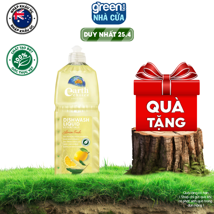 Nước rửa chén gốc thực vật Earth Choice khử sạch mùi tanh, dầu mỡ, không khô da chiết xuất chanh (1L/Chai)