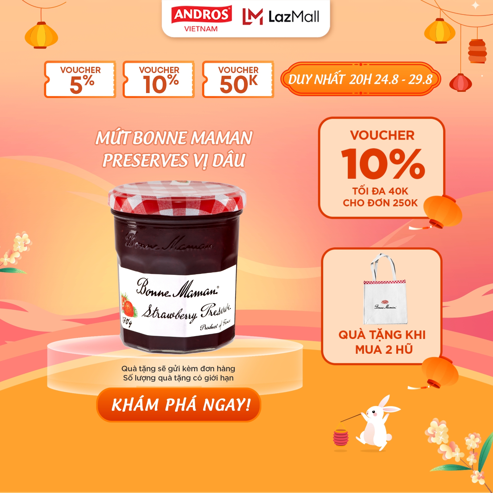 Mứt bonne maman preserve dâu - hũ 370g