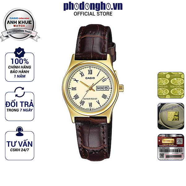 Đồng hồ nữ dây da casio anh khuê ltp-v006gl-9budf
