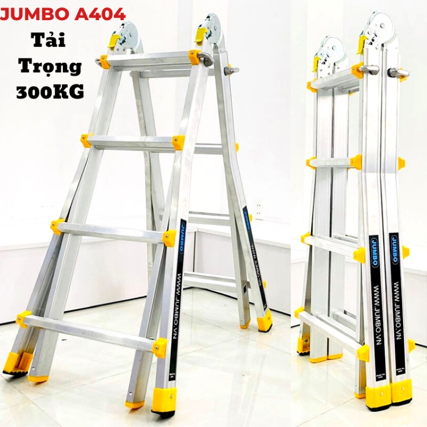 Thang nhôm đa năng JUMBO A404, thang nhôm rút lồng, thang nhôm chữ A mở rộng tảu trọng 300kg