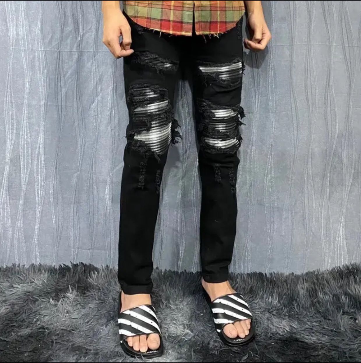 Quần jean nam mẫu mới đen Vá Da 4 cúc thời trang sang trọng phong cách thanh lịch chuẩn form