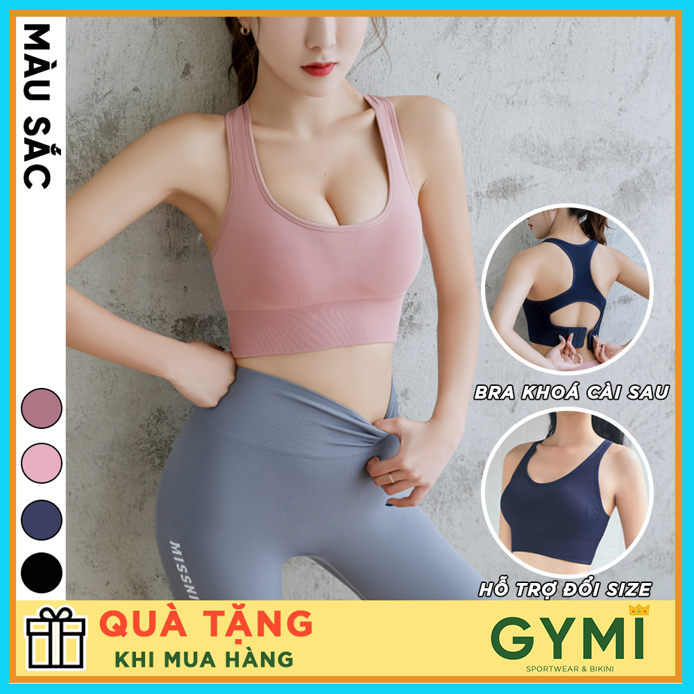 Áo bra tập gym yoga nữ GYMI AL10 kèm mút ngực dáng thể thao khoá cài 4 nấc nâng đẩy cố định ngực