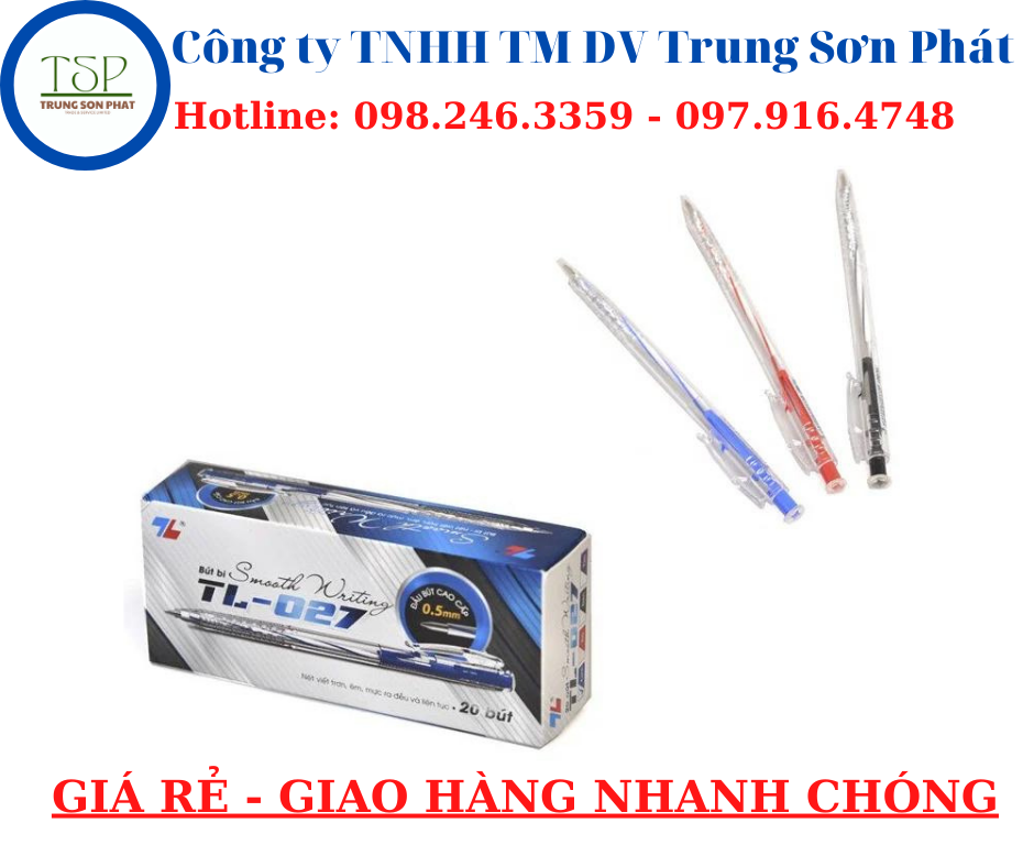 Bút bi tl - 027 ( xanh/đen/đỏ ) ( 20 cây/hộp ) ( 0.5mm ).[ hàng 2 ]
