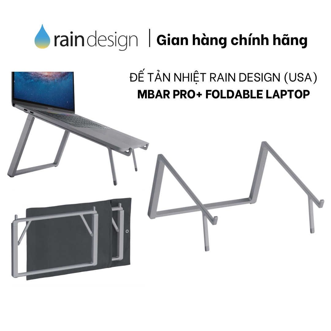 GIÁ ĐỠ TẢN NHIỆT RAIN DESIGN (USA) MBAR PRO+ FOLDABLE LAPTOP GRAY - RD-10085 - HÀNG CHÍNH HÃNG