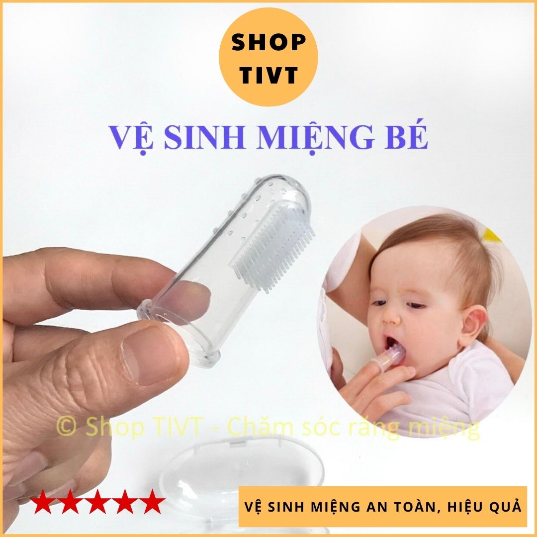 Bàn chải ngón tay vệ sinh răng miệng trẻ em, bàn chải xỏ ngón, que rơ lưỡi em bé, làm sạch nướu răng lợi-TIVT
