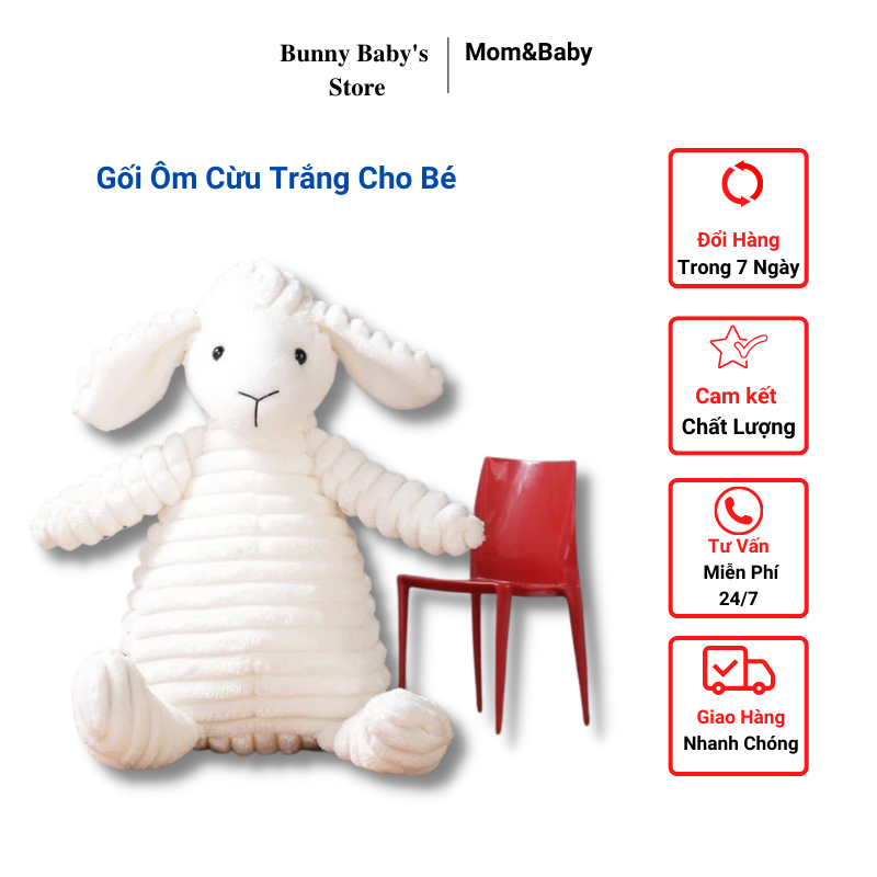 Gấu Bông Cừu Trắng Cho Bé ,Thú bông đáng yêu cho bé dùng thay gối ôm cùng bé ngủ - Bunnybabystore