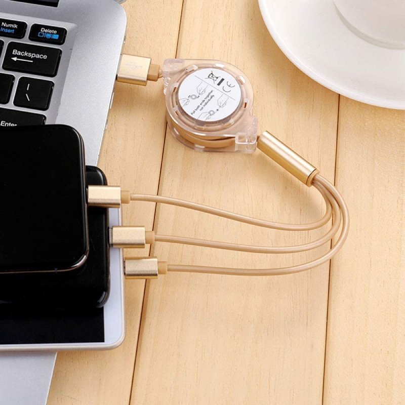 [Free ship] Cáp Sạc 3 Đầu Dây Rút Micro USB, Type C, Lightning Iphone Dây TPE Lõi Đồng Siêu Bền Và Tiện Dụng, Dài Tới 100cm