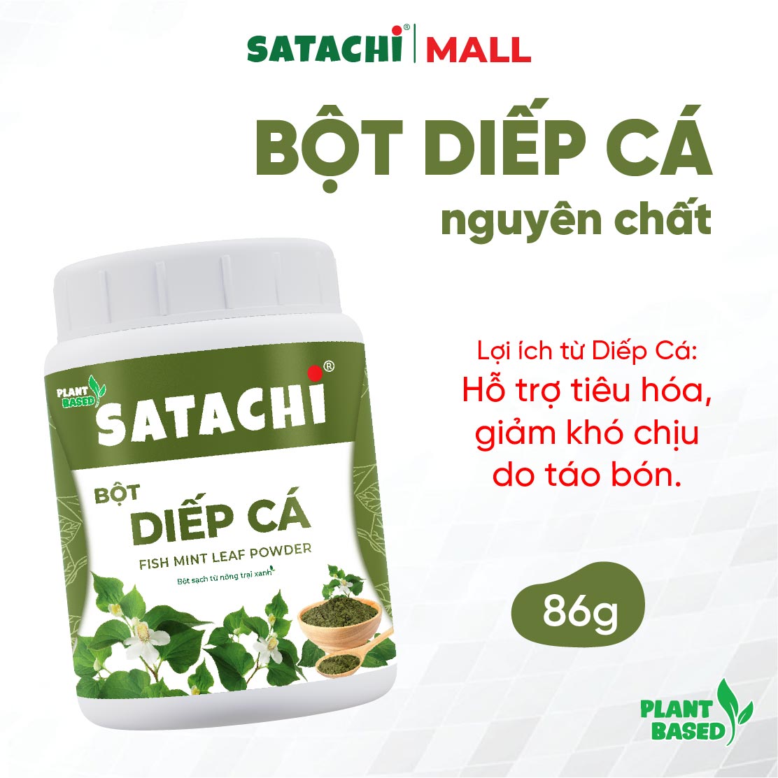 Bột Diếp Cá Nguyên Chất SATACHI – 100% Lá Diếp Cá – Hộp 86g & 256g