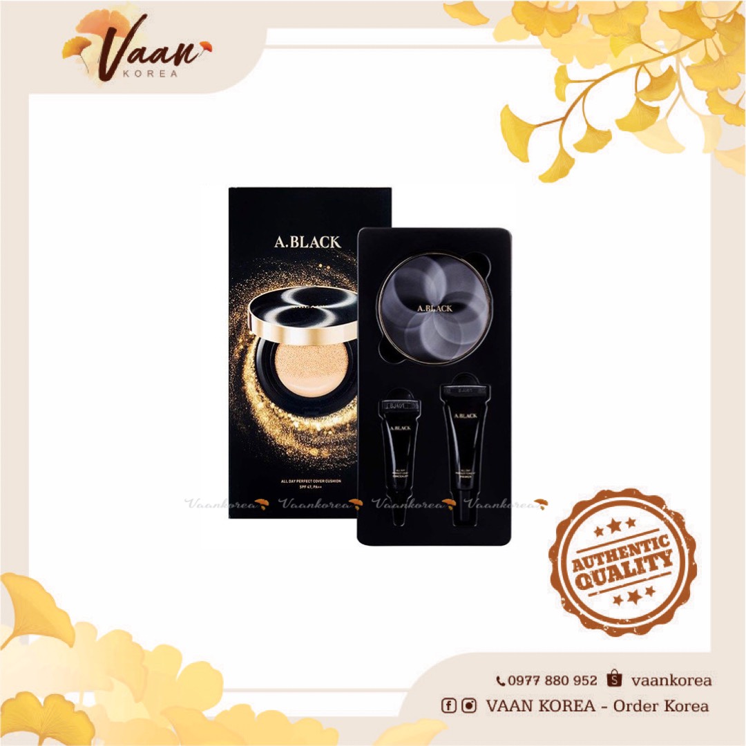 Set phấn nước a.black all day perfect cover cushion spf47 pa++
