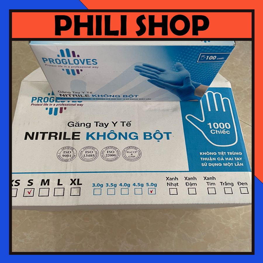 X 100 cai Găng tay y tế Nitrile Progloves , xanh , trắng, đen.