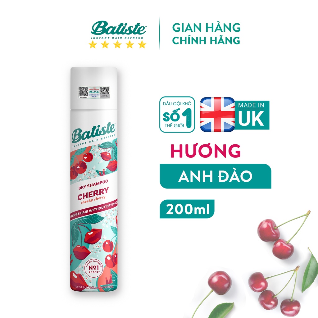 Dầu gội khô hương anh đào - batiste dry shampoo fruity & cheeky cherry 200ml.