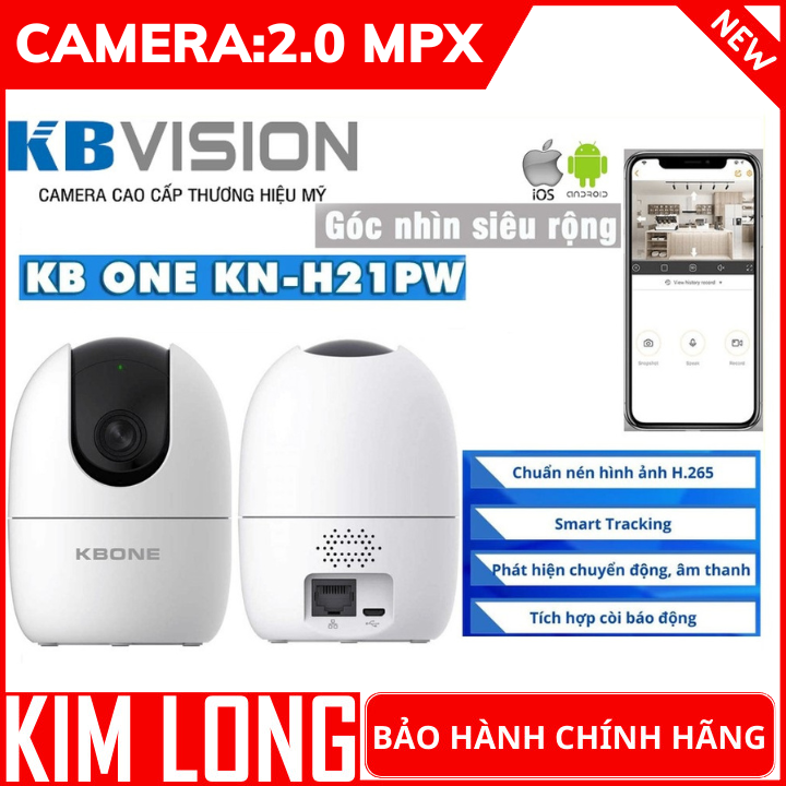 Camera WiFi 1080p KBONE H21PW- Xoay 360 độ- chuẩn nén h.265- thương hiệu mỹ