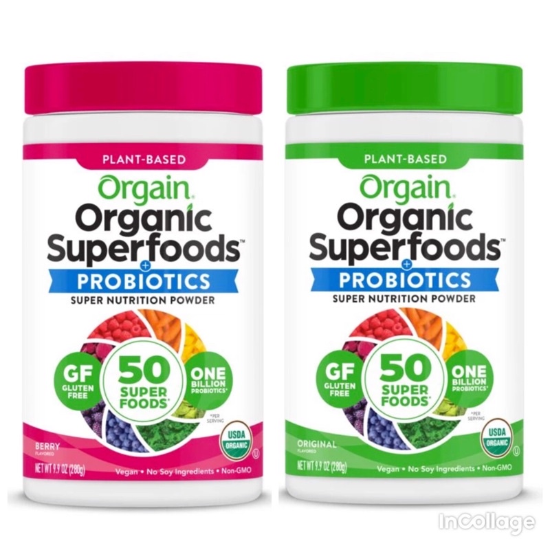 Orgain Organic Green Superfoods Powder, 1 Billion Probiotics, Vegan