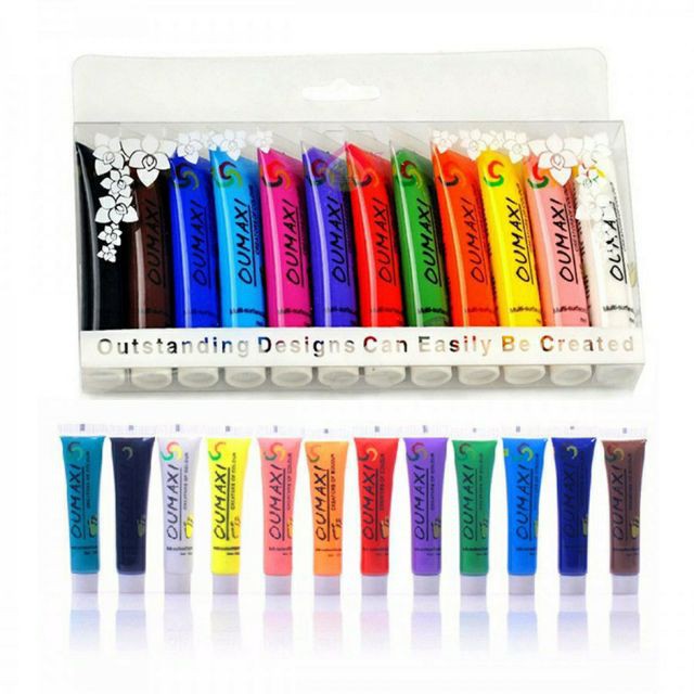 Sét bột vẽ 12 màu qumaxi, sét bột vẽ cọ bản 12 màu - phụ kiện nails minh anh
