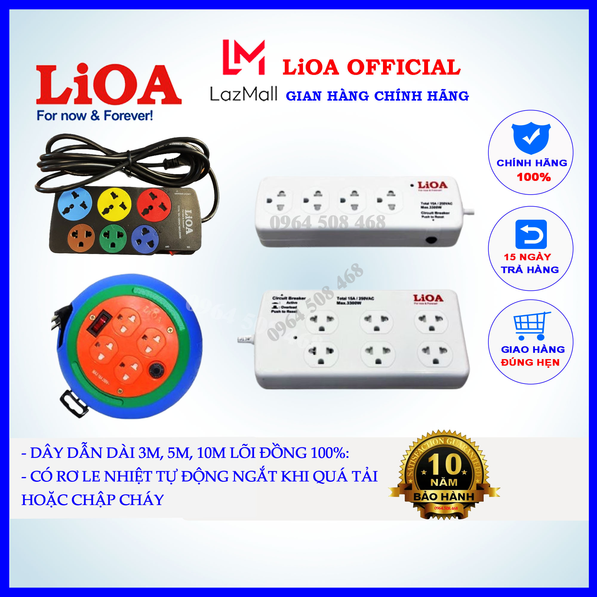 Ổ cắm Lioa Ổ cắm kéo dài thông dụng có rơ le nhiệt tự ngắt khi quá tải chập cháy