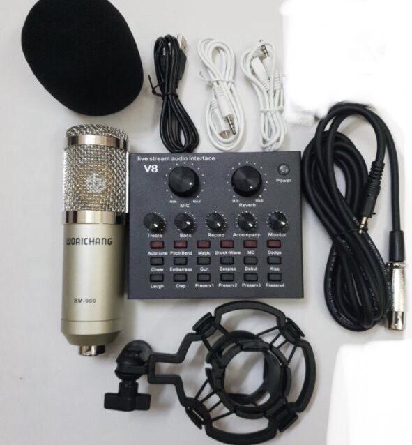 combo míc hát livestream thu âm karaoke online micro BM800 card v8