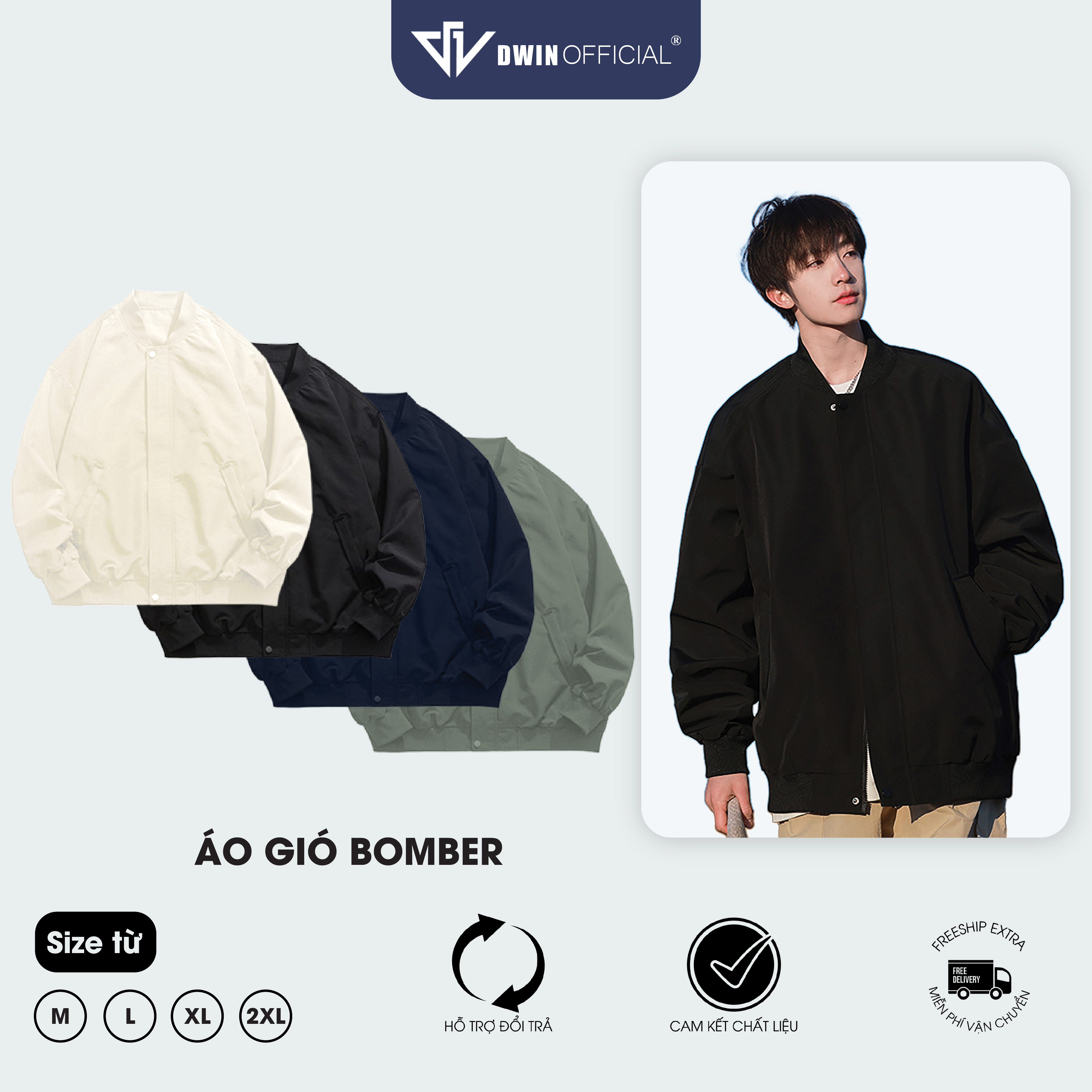 Áo khoác gió nam nữ DWIN local brand bomber vải dù 2 lớp unisex form oversize chống nước không nhăn