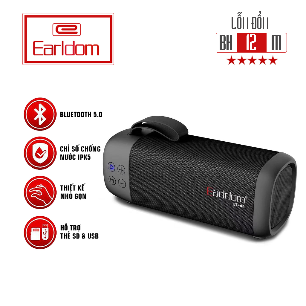 Loa Bluetooth Mini Earldom ET04, Đa Năng Thiết Kế Nhỏ Gọn, Loa Cầm Tay Không Dây Nghe Nhạc Cực Hay, Bass Cực Đỉnh, Hỗ Trợ Kết Nối Thẻ Nhớ , Đài Fm Và Cổng 3.5, Đen Cá Tính