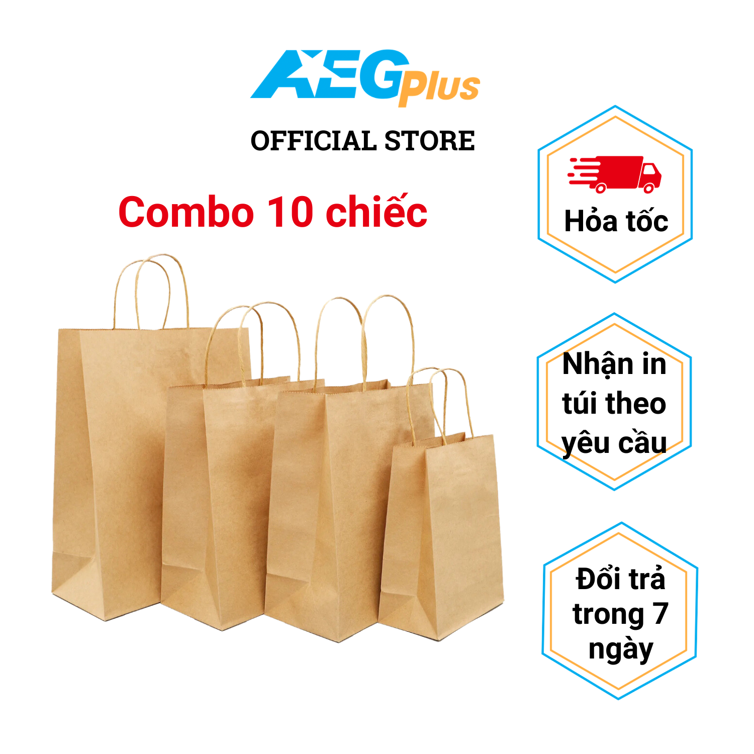 Combo 10 túi giấy Kraft Nhật có quai xách, túi giấy đựng quà tặng, túi giấy đựng thực phẩm đủ kích thước