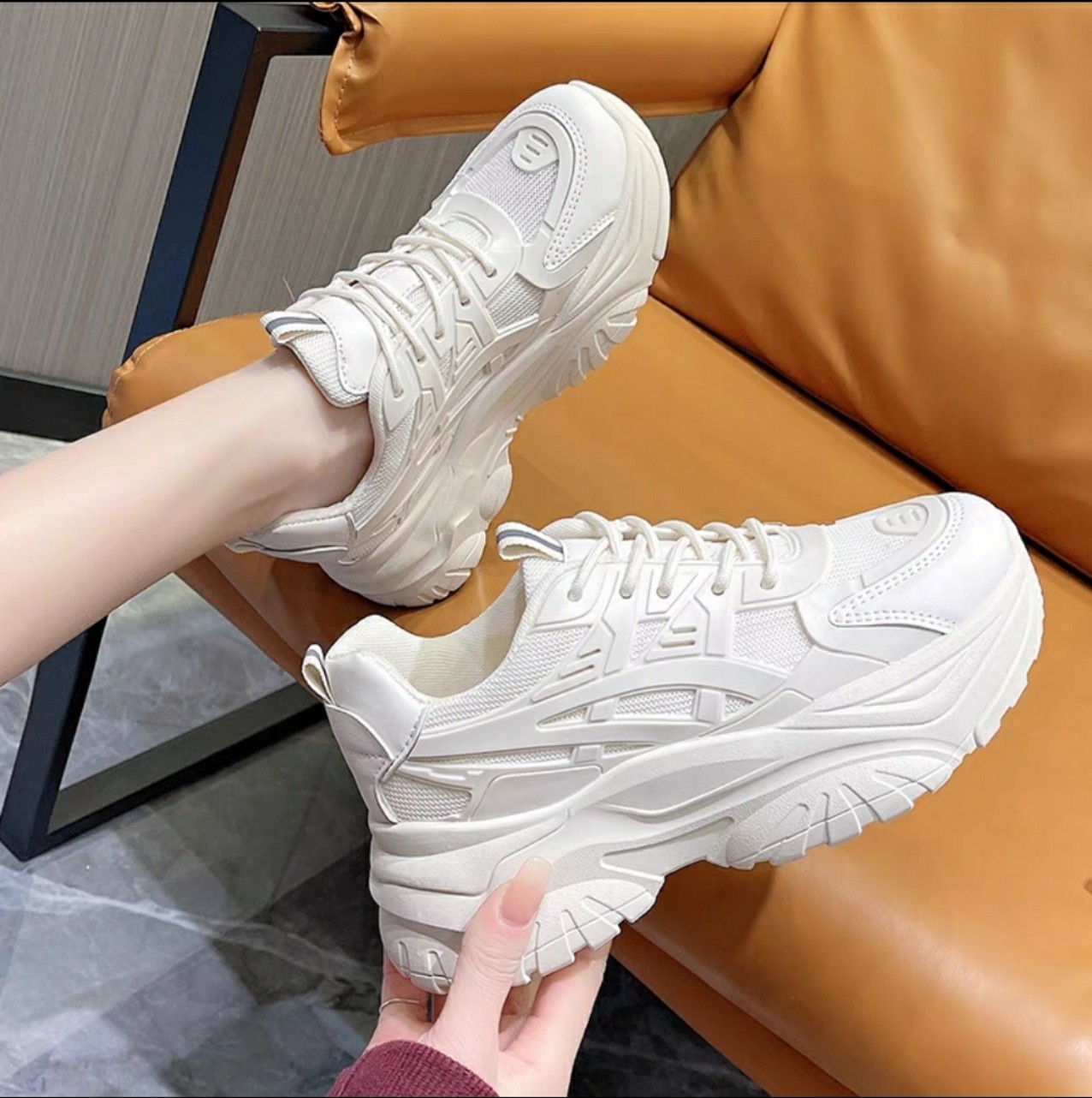 Giày thể thao nữ , sneaker nữ 2 màu trắng kem đế cao 5cm
