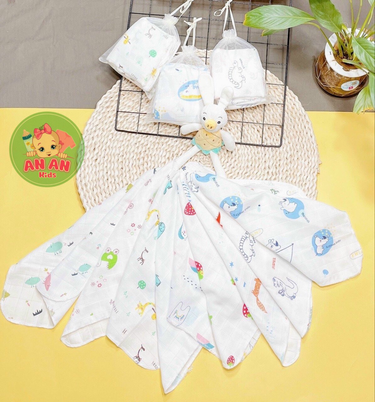 Set 10 khăn sữa aden sợi tre sinh học túi lưới mềm mại, xịn sò