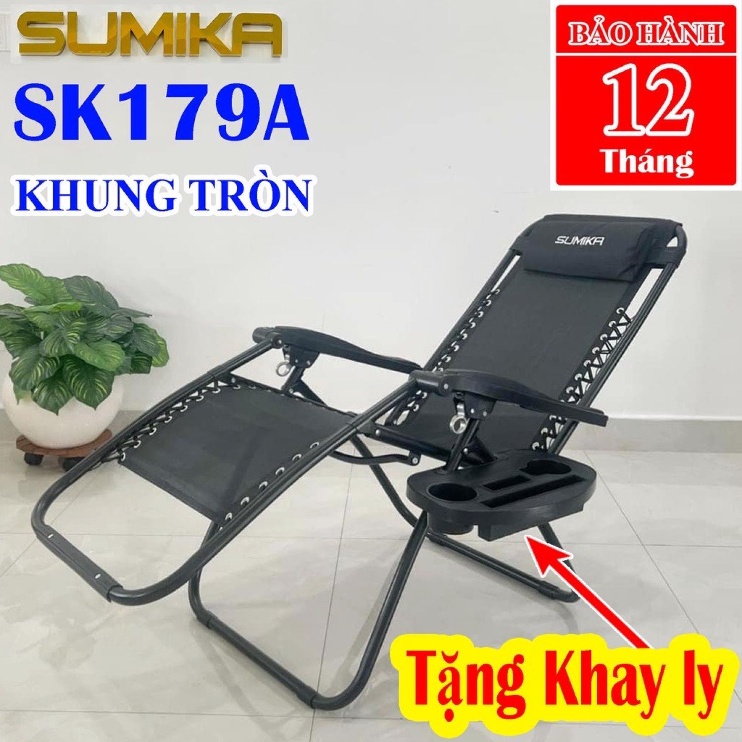 Ghế xếp thư giãn đa năng SUMIKA 179A/179A New khung ghế thép vuông, sơn tĩnh điện- Tải trọng 300kg tặng khay để ly