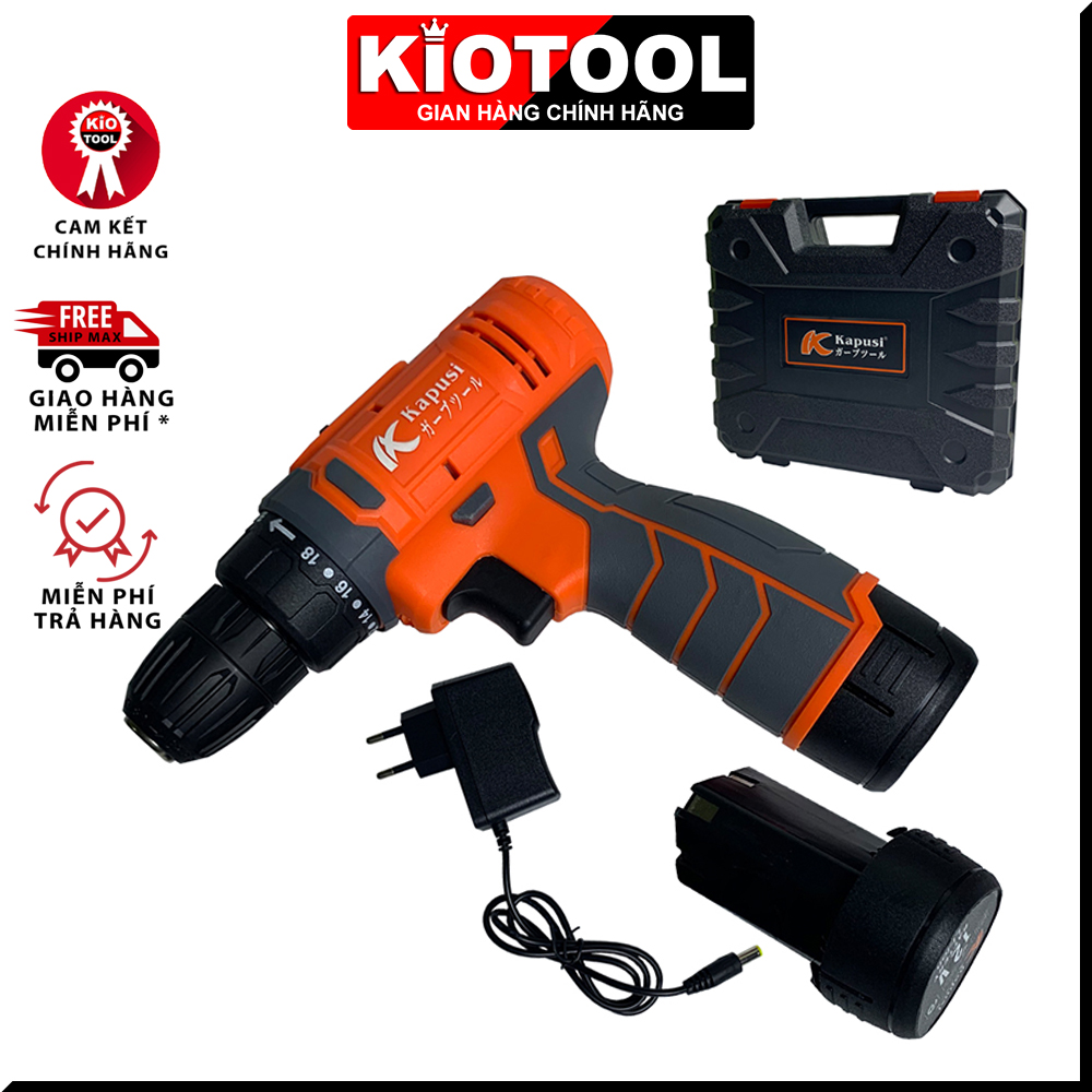 Máy bắt vít pin cầm tay Kapusi 12v 3 chức năng khoan gỗ, khoan sắt, bắt vít - 2 nấc tốc độ 18 cấp độ trượt có đèn led